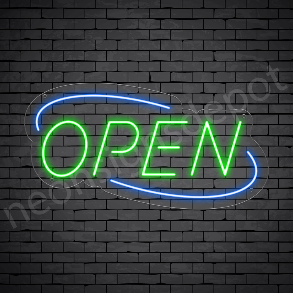 Deco Open Neon Sign Green Blue
