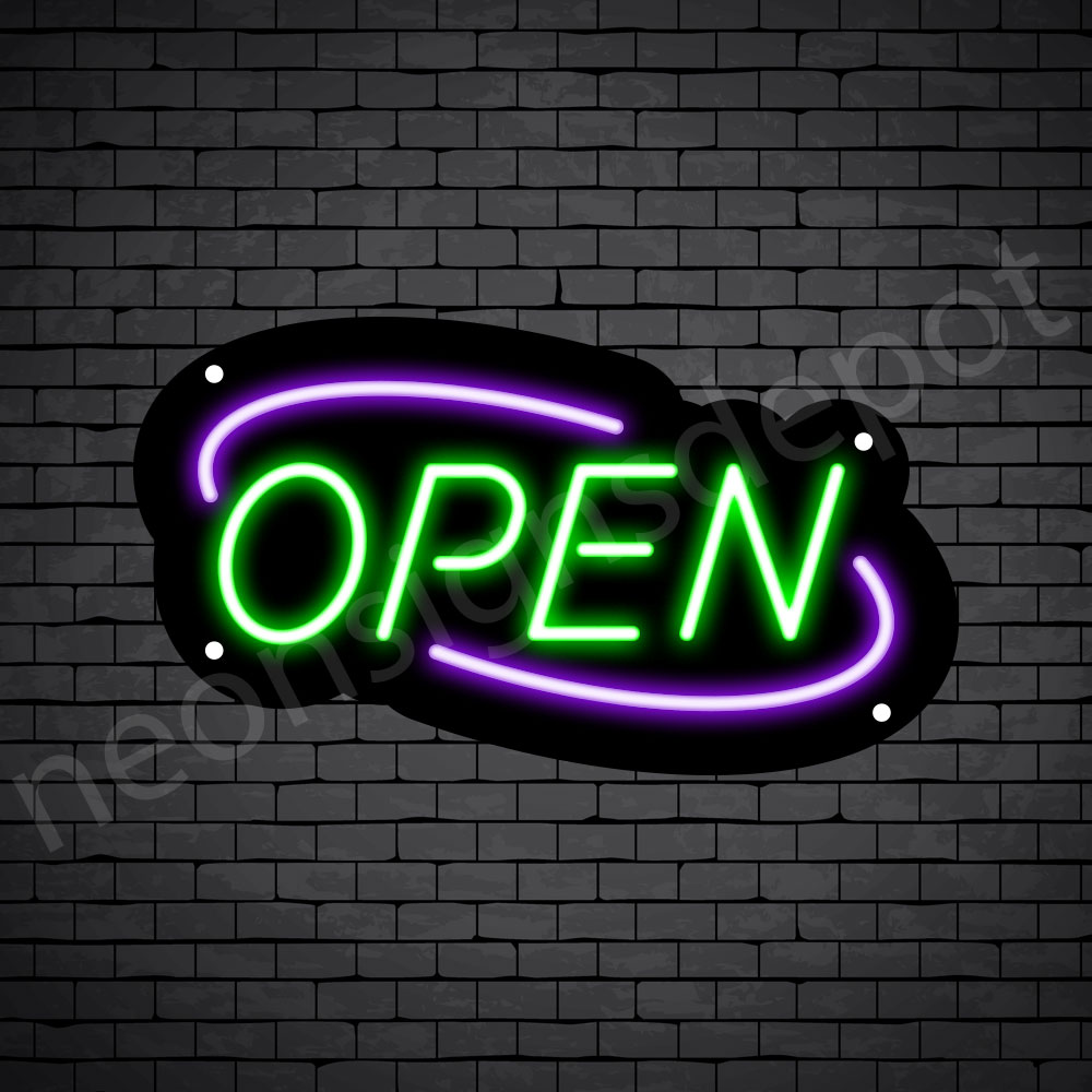 Deco Open Neon Sign Green Purple