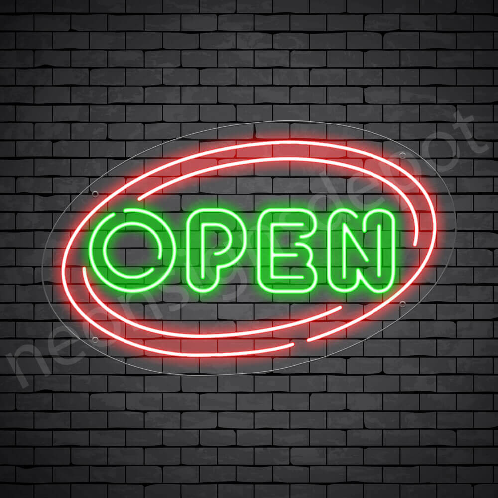 Oval Open Neon Sign - GREEN-RED--