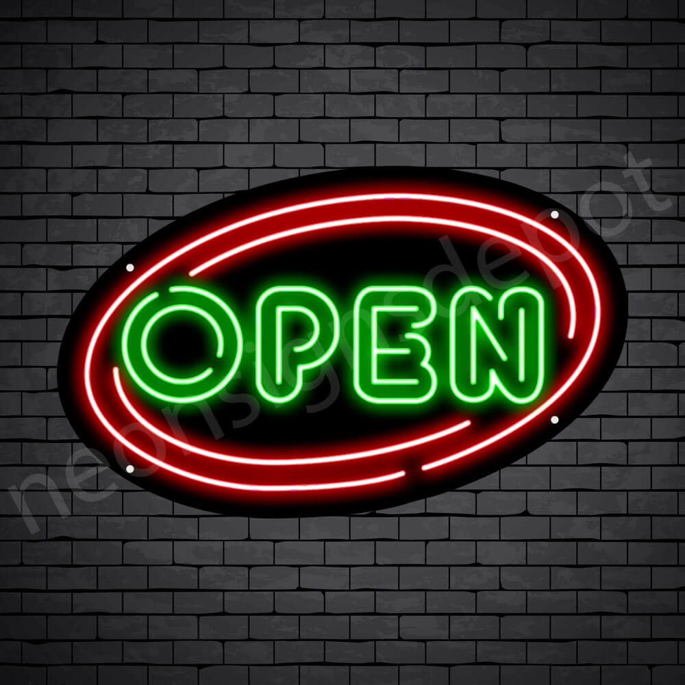 Oval Open Neon Sign - GREEN-RED
