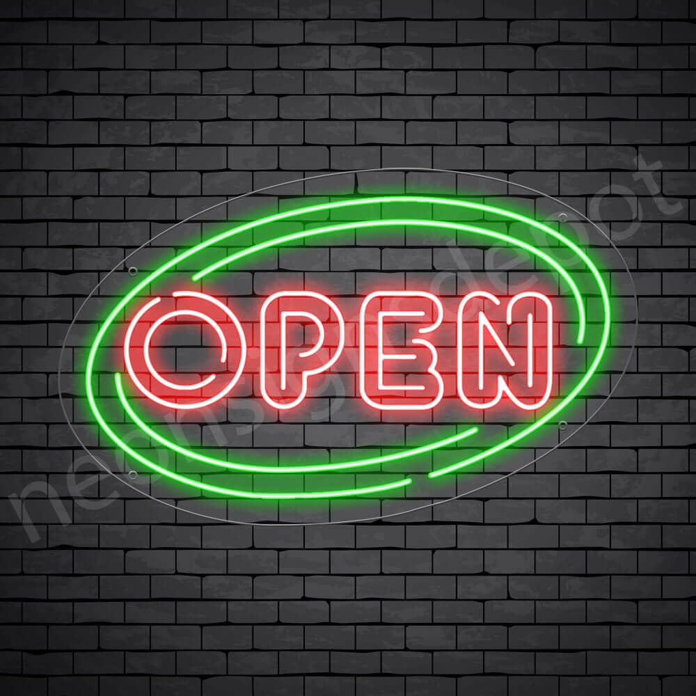 Oval Open Neon Sign - RED-GREEN