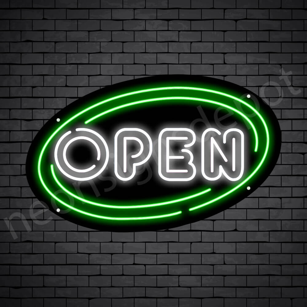 Oval Open Neon Sign - WHITE-GREEN