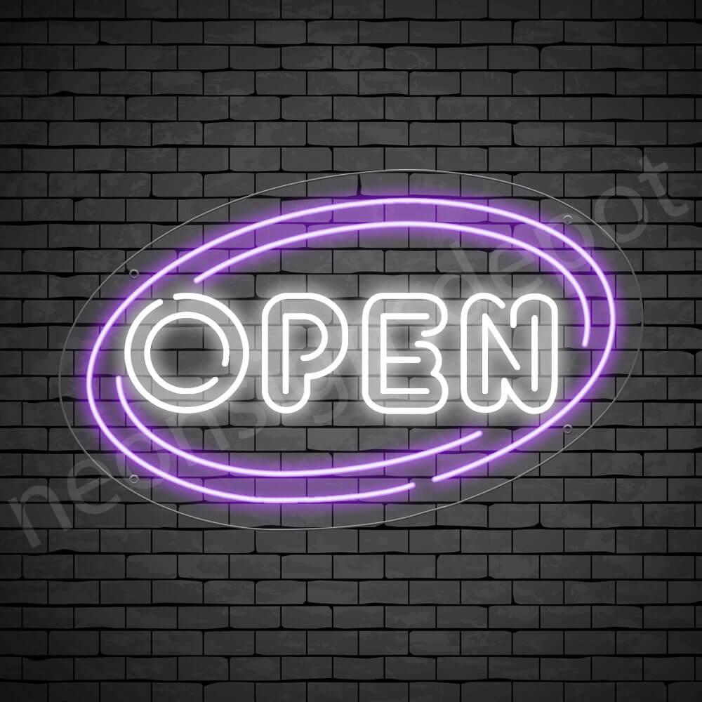 Oval Open Neon Sign - WHITE-PURPLE