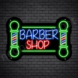 Barber Neon Sign Barbershop Two Poles Black - 24x16