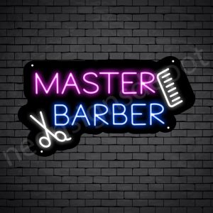 Barber Neon Sign Master Barbers Comb & scissor - Black