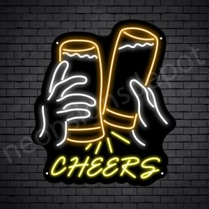 Beer Neon Sign Cheers Two Glasses Black - 21x24