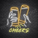 Beer Neon Sign Cheers Two Glasses Transparent - 26x30