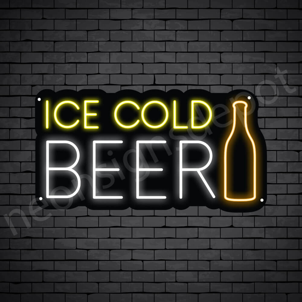 Beer Neon Sign Ice Cold Beer Bottle - Black