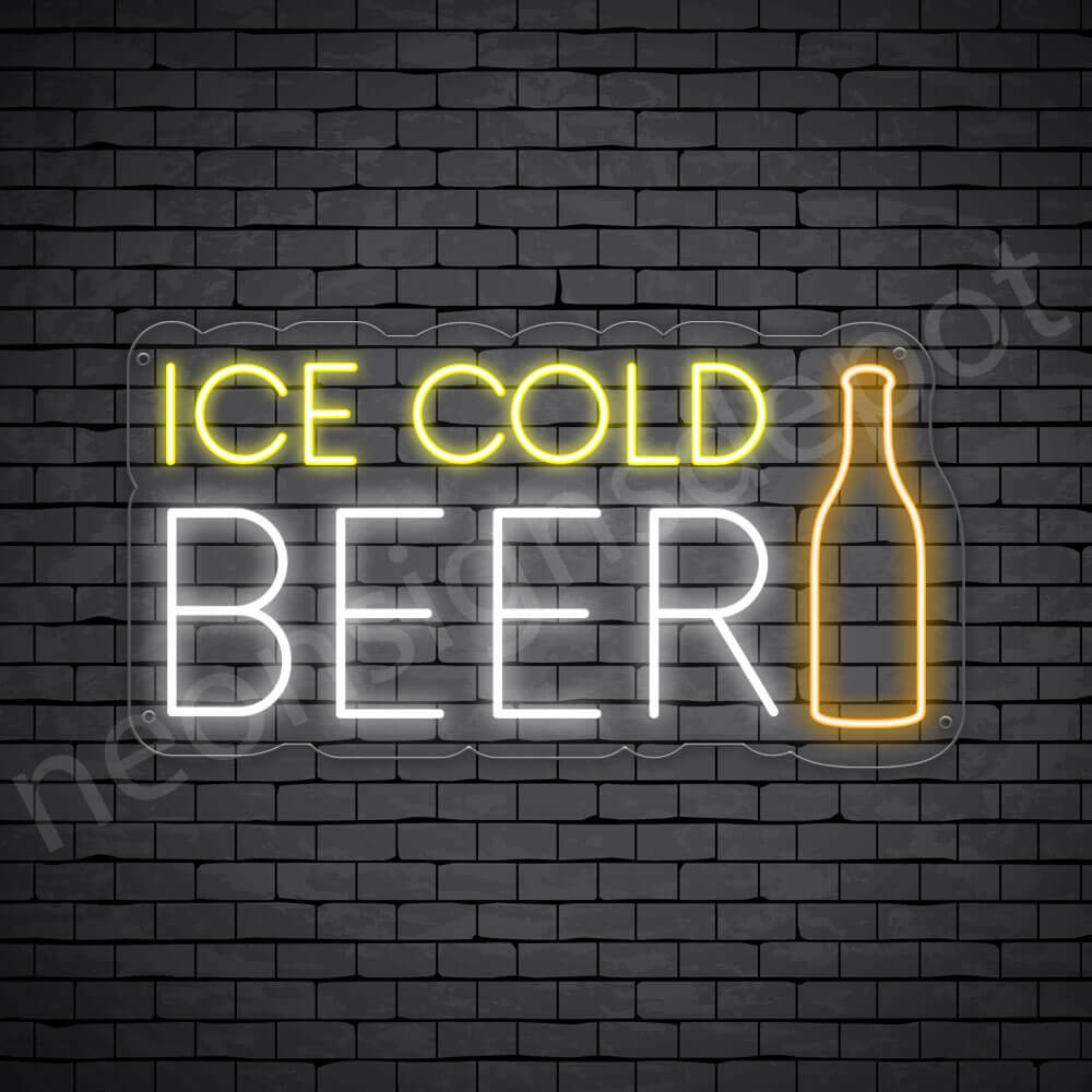 Beer Neon Sign Ice Cold Beer Bottle - Transparent