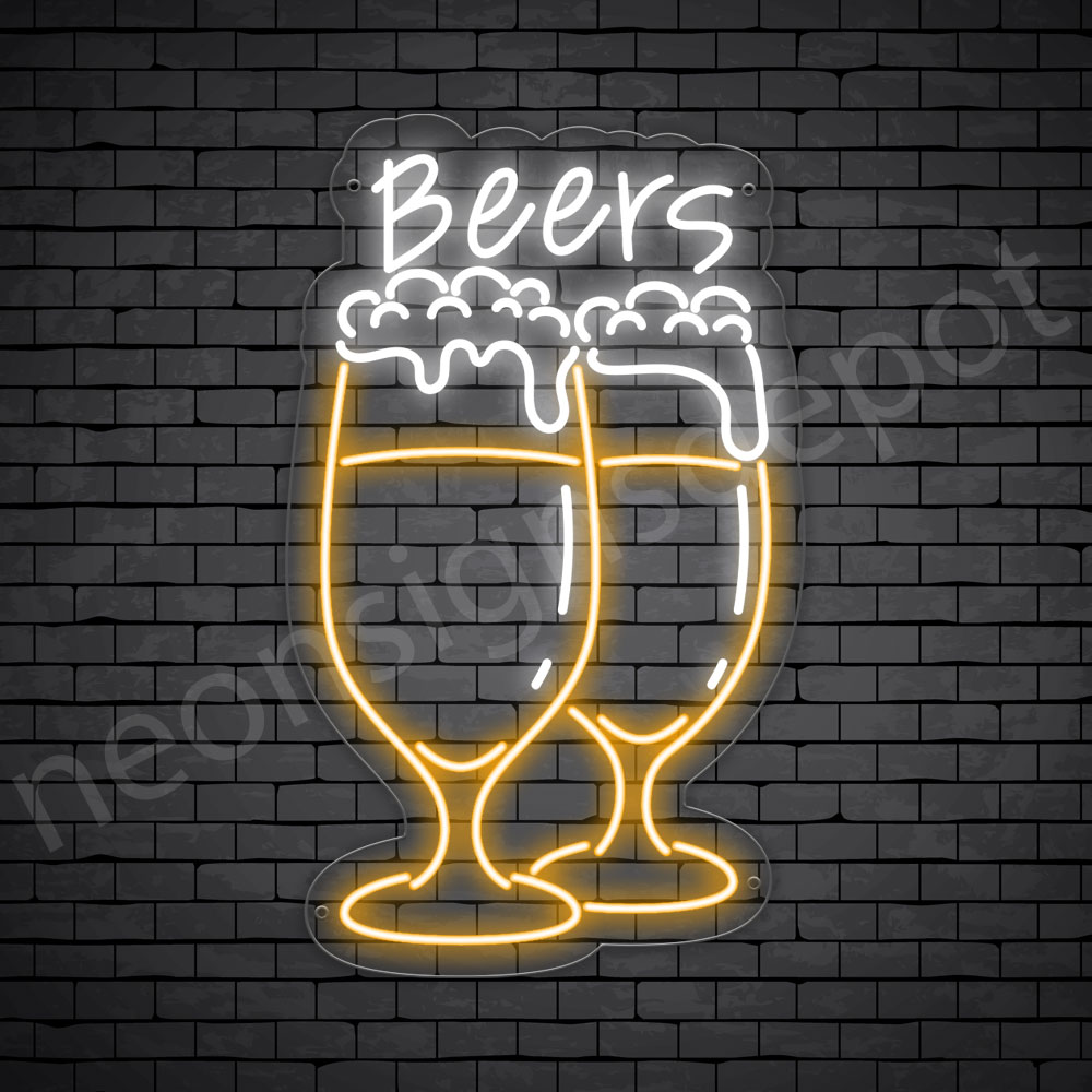 Beer Neon Sign Wine Glass Full Beer - 15x24