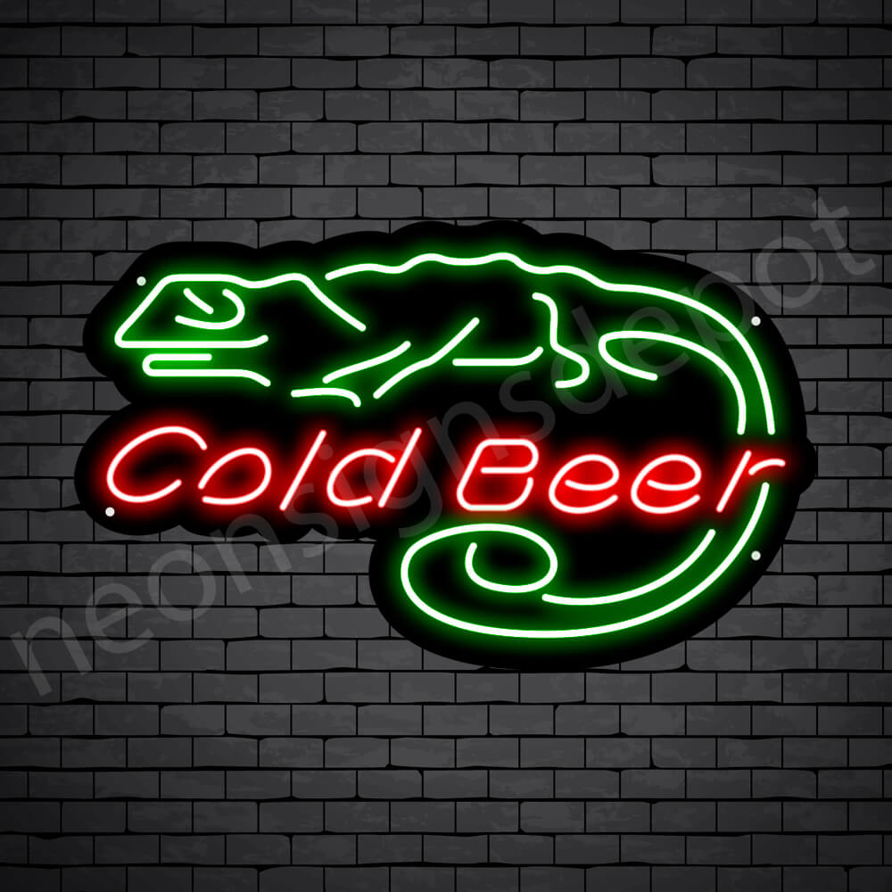 Cold Beer Lizard Neon Bar Sign - Black