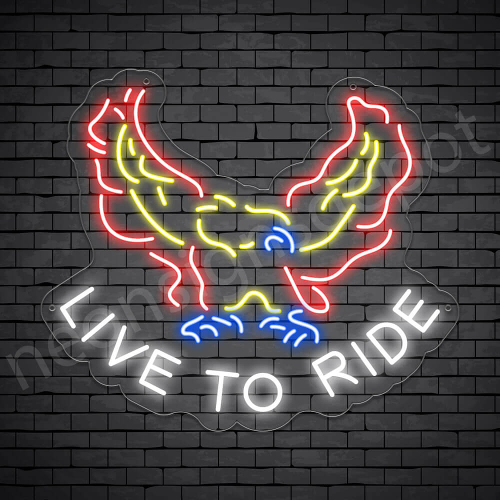 Live To Ride Eagle Neon Sign - Transparent
