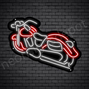 Motorcycle Red White Neon Sign - Black