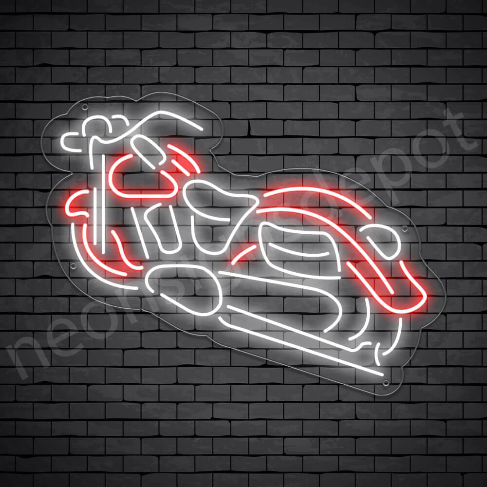 Motorcycle Red White Neon Sign - Transparent