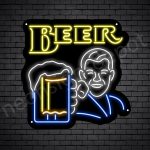 Man Holding Beer Glass Neon Bar Sign - Black