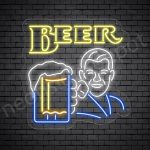 Man Holding Beer Glass Neon Bar Sign - Transparent