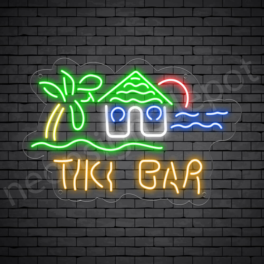 Tiki Bar Hut Neon Bar Sign - Transparent