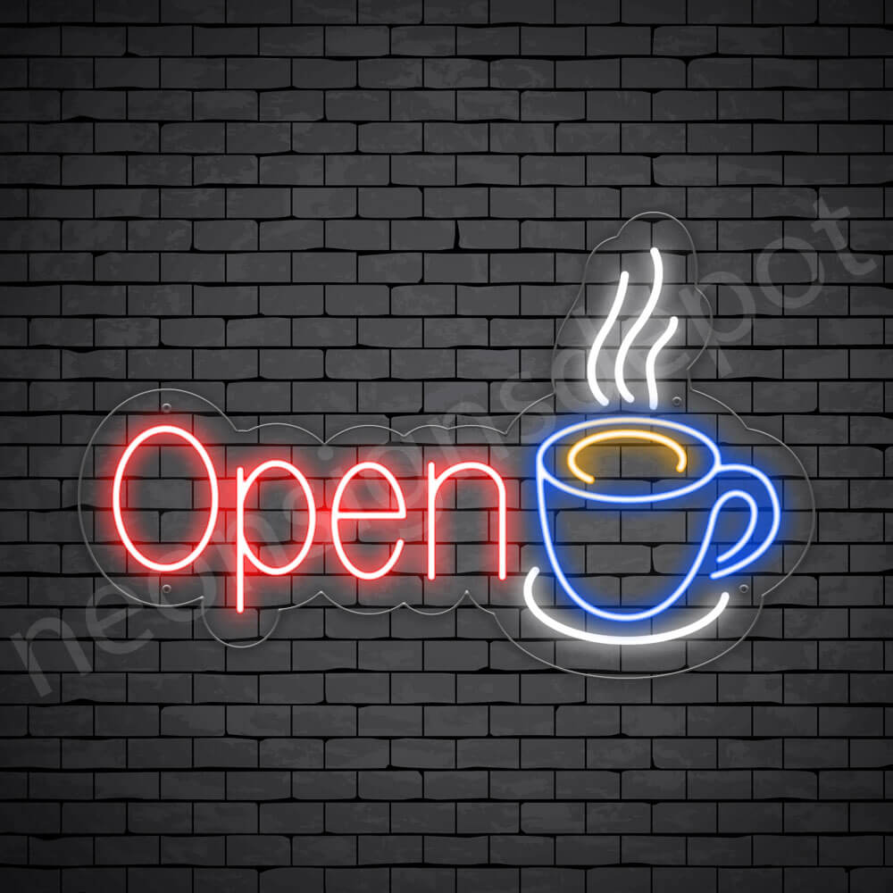 Coffee Neon Sign Open Cup Transparent 24x15