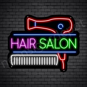 Hair Salon Neon Sign Hair Salon Blower & Comb Black 24x19