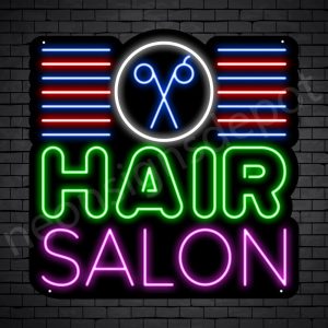 Hair Salon Neon Sign Hair Salon Scissor & Lines Black 24x24