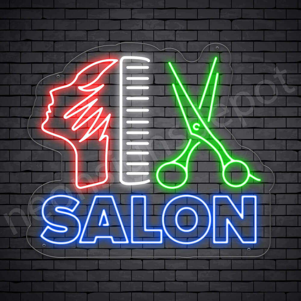 Hair Salon Neon Sign Hair Salon Women Scissor & Comb Transparent 24x21