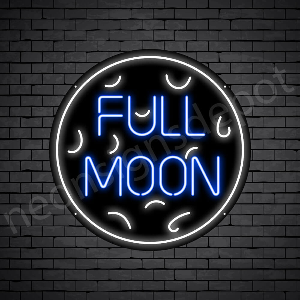 White Full Moon Neon Sign-Black