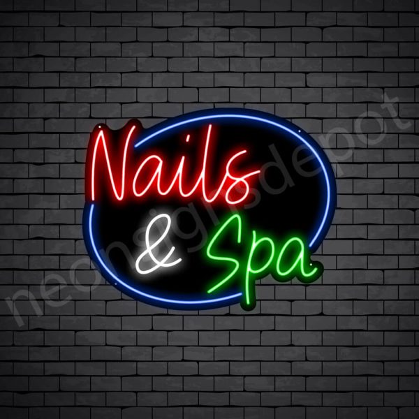 Nails & Spa Circle Neon Sign - Black