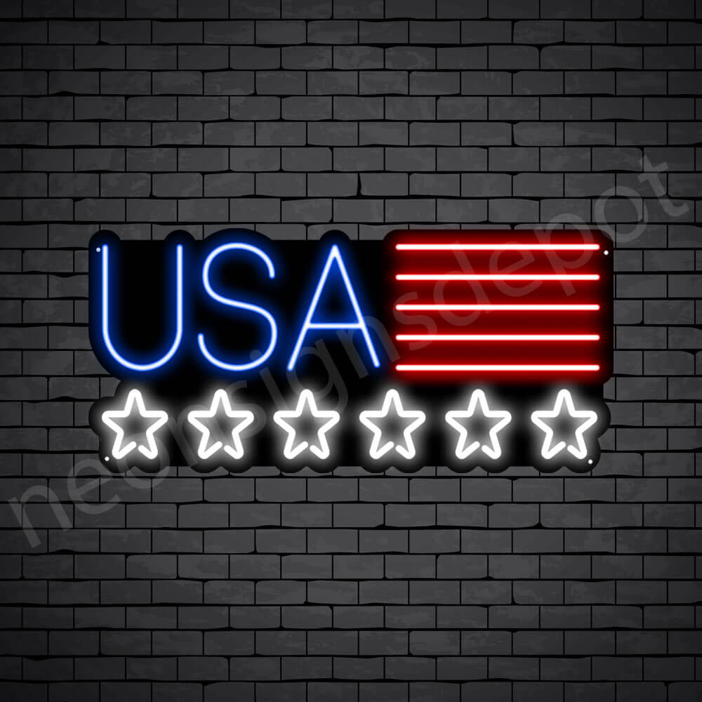 Star USA Flag Neon Sign - black