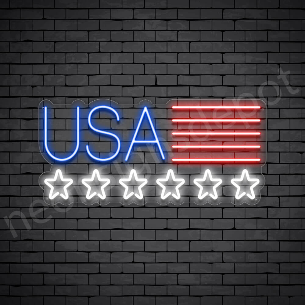 Star USA Flag Neon Sign - transparent