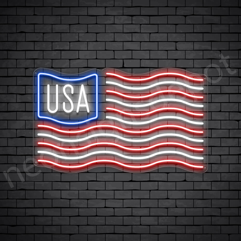 USA Flag Neon Sign - Transparent