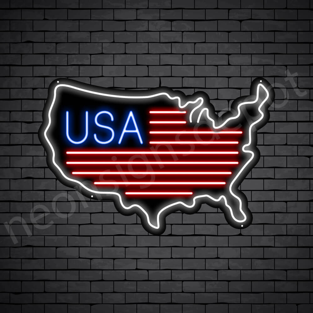 USA Map Flag Neon - Black