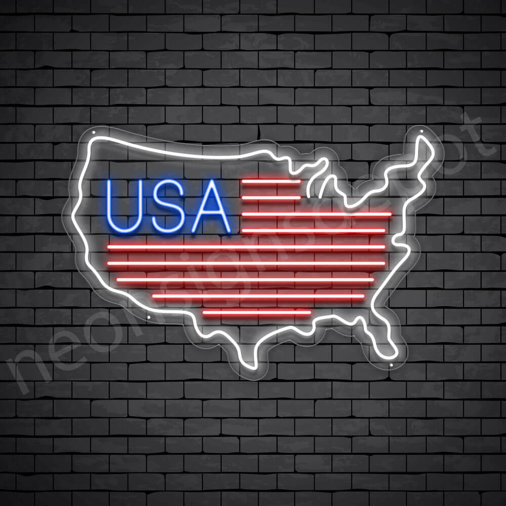 USA Map Flag Neon Sign