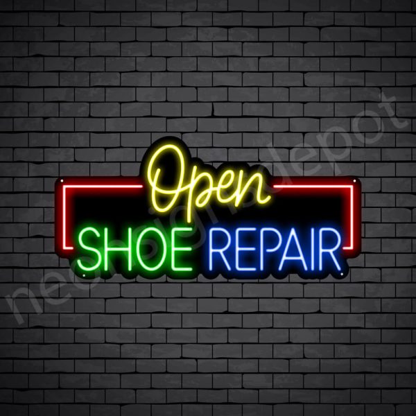 Open Shoe Repair Neon Sign - Black