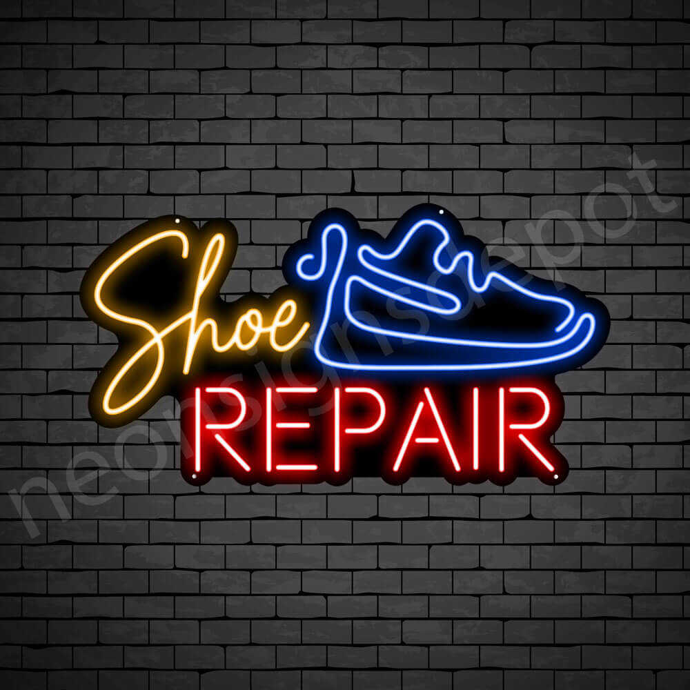 Shoe Blue Repair Neon Sign - Black