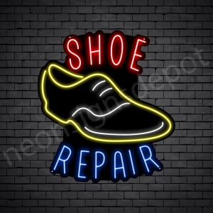 Shoe Repair Round Neon Sign - Black
