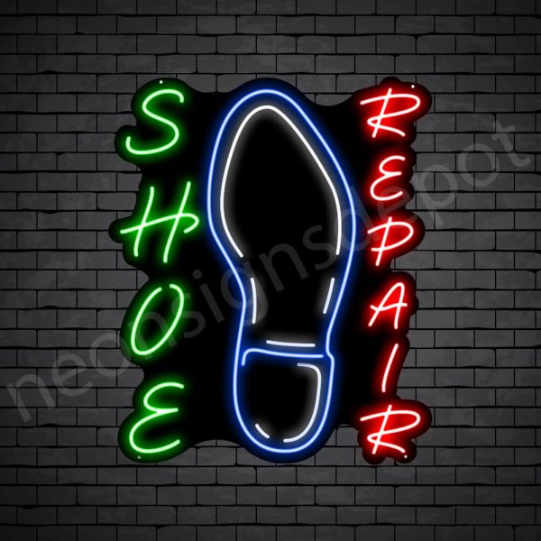 Shoe Repair Vertical Neon Sign - Black