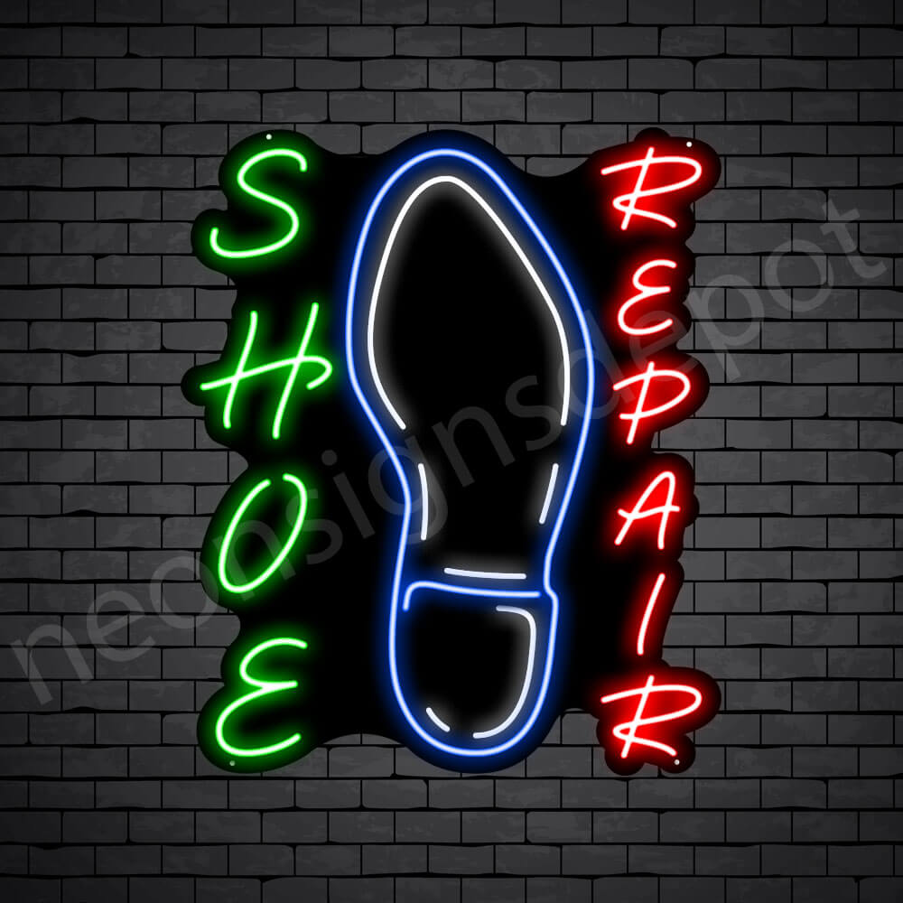 Shoe Repair Vertical Neon Sign - Black